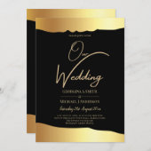 Black Stropdas Wedding Gold Foil Script Elegant Ev Kaart (Voorkant / Achterkant)