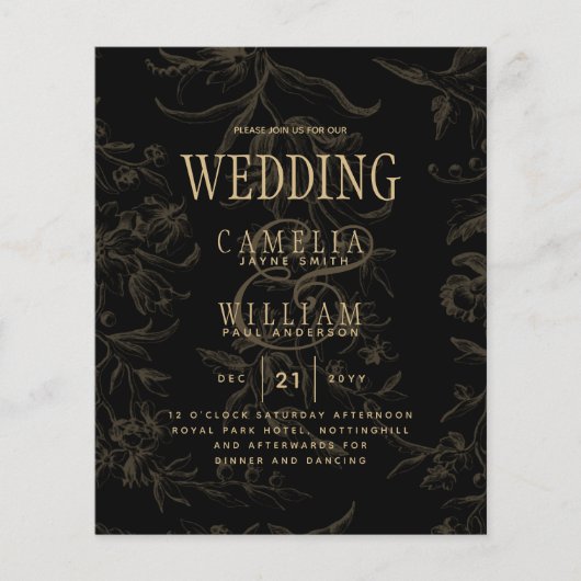 Black Stropdas Wedding Theme Gold Damask (Voorkant)