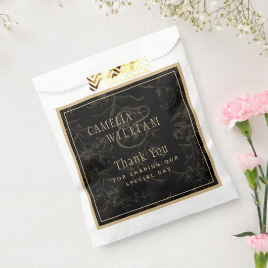 Black Stropdas Wedding Theme Gold Damask Bedankzakje (Gezegeld)