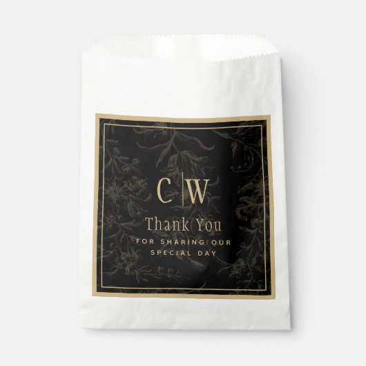 Black Stropdas Wedding Theme Gold Damask Bedankzakje (Voorkant)