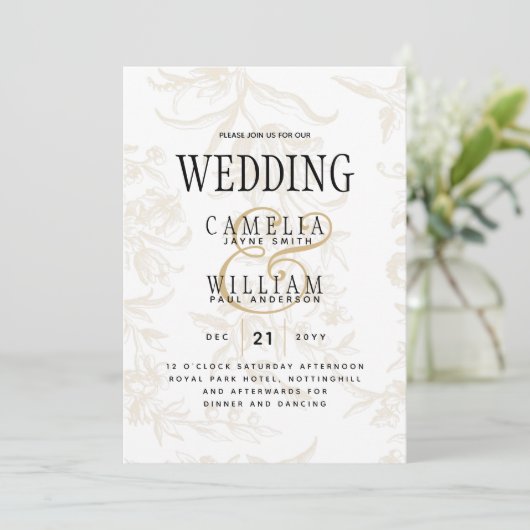 Black Stropdas Wedding Theme  Gold Damask Kaart (Staand voorkant)