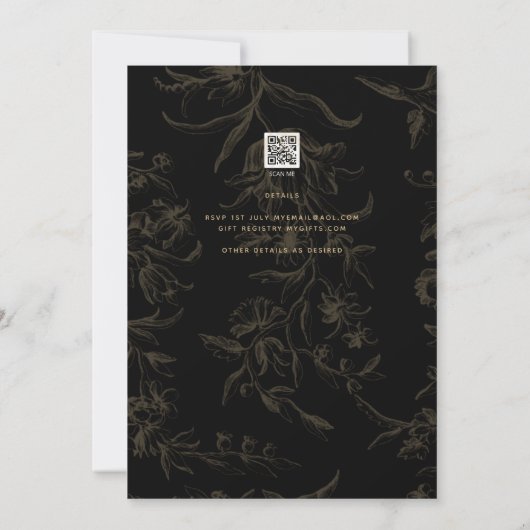 Black Stropdas Wedding Theme  Gold Damask Kaart (Achterkant)