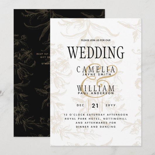 Black Stropdas Wedding Theme  Gold Damask Kaart (Voorkant / Achterkant)