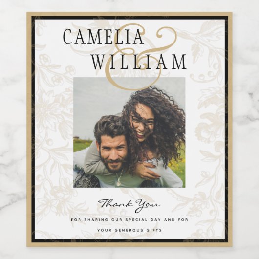 Black Stropdas Wedding Theme  Gold Damask Wijn Etiket (Enkel label)