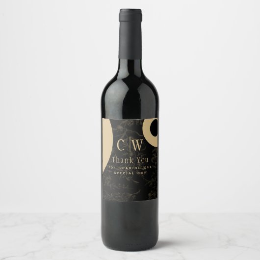 Black Stropdas Wedding Theme  Gold Damask Wijn Etiket (Voorkant)