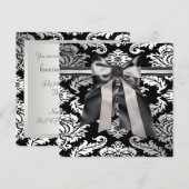 Black Stropdas White Black Damask Party Invitation Kaart (Voorkant / Achterkant)