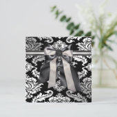Black Stropdas White Black Damask Party Invitation Kaart (Staand voorkant)
