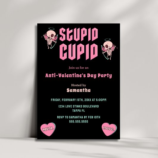 Black Stupid Cupid Anti-Valentijnsdag Party Kaart