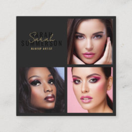 Black Stylish Makeup Artist Beauty Salon 3 Photo Vierkante Visitekaartje