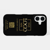 Black Stylish Minimalist Business Logo & QR Code iPhone 16 Hoesje (Achterkant horizontaal)