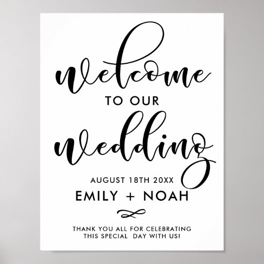 Black Stylish Script Welcome Wedding Sign Poster (Voorkant)