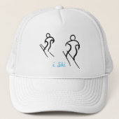 Black Stylized Skiers Skiing en i. Ski tekst Trucker Pet (Voorkant)