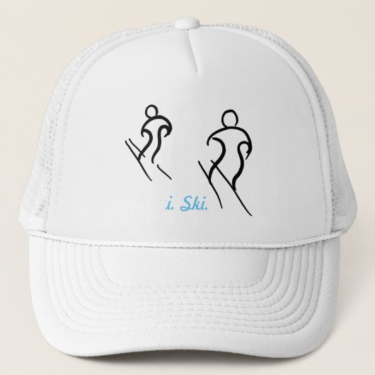 Black Stylized Skiers Skiing en i. Ski tekst Trucker Pet (Voorkant)