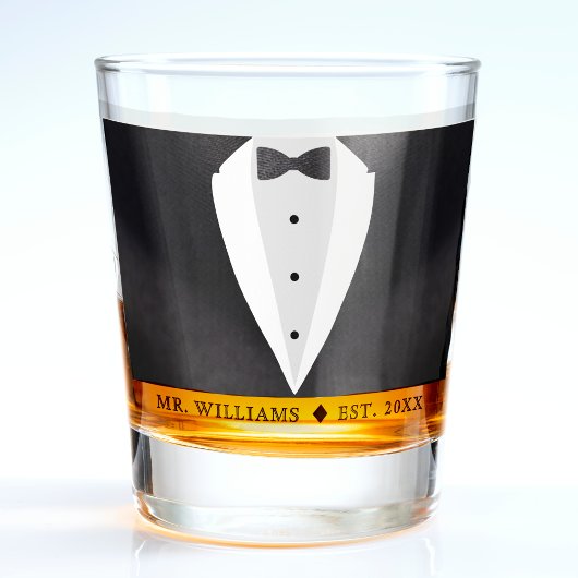 Black Suit & Bowtie Husband Groom Mr. Shot Glas