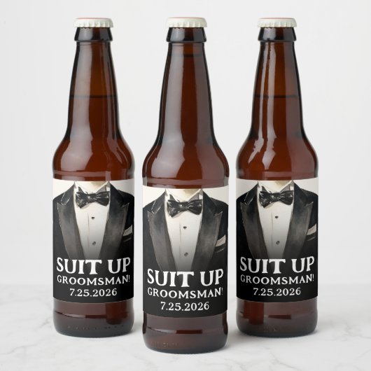 Black Suit Groomsman Voorstel Bier Labels Suit Up Bier Etiket (Flessen)