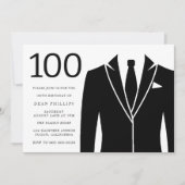 Black Suit & Stropdas 100th Birthday Party Invitat Kaart (Voorkant)