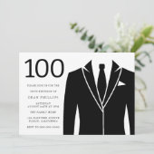 Black Suit & Stropdas 100th Birthday Party Invitat Kaart (Staand voorkant)