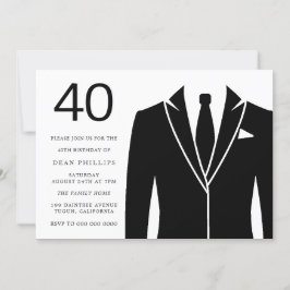 Black Suit & Stropdas 40th Birthday Party Invitati Kaart