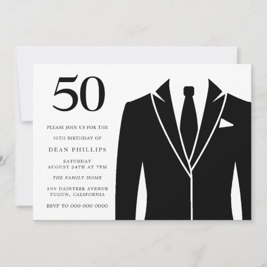 Black Suit & Stropdas 50th Birthday Party Kaart (Voorkant)