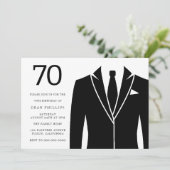 Black Suit & Stropdas 70th Birthday Party Invitati Kaart (Staand voorkant)
