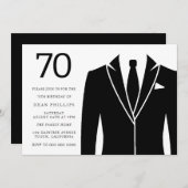 Black Suit & Stropdas 70th Birthday Party Invitati Kaart (Voorkant / Achterkant)