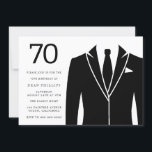 Black Suit & Stropdas 70th Birthday Party Invitati Kaart<br><div class="desc">Black Suit & Stropdas 70th Birthday Party Invitation Bekijk het overeenkomende collectie in Niche en nestwinkel Veel bedankt</div>