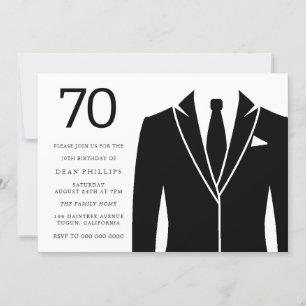 Black Suit & Stropdas 70th Birthday Party Invitati Kaart