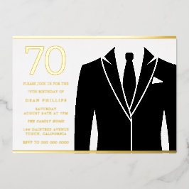Black Suit & Stropdas 70th Birthday Party Real Gol Folie Uitnodiging