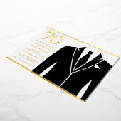 Black Suit & Stropdas 70th Birthday Party Real Gol Folie Uitnodiging (Gedraaid)
