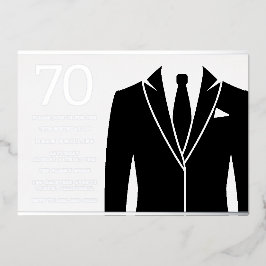 Black Suit & Stropdas 70th Birthday Party Real Sil Folie Uitnodiging