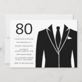Black Suit & Stropdas 80th Birthday Party Invitati Kaart (Voorkant)