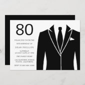 Black Suit & Stropdas 80th Birthday Party Invitati Kaart (Voorkant / Achterkant)