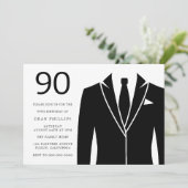 Black Suit & Stropdas 90th Birthday Party Kaart (Staand voorkant)