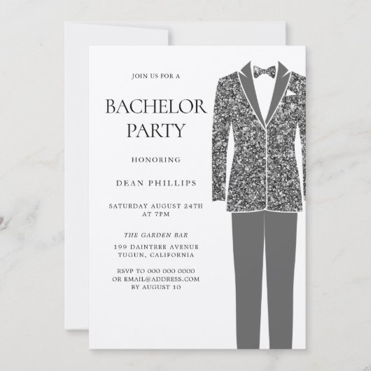 Black Suit & Stropdas Bachelor Party Invitation Kaart (Voorkant)