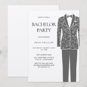 Black Suit & Stropdas Bachelor Party Invitation Kaart (Voorkant / Achterkant)