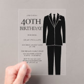Black Suit & Stropdas Mannen 40th Birthday Party Acryl Uitnodigingen (Insitu (Draagbaar))