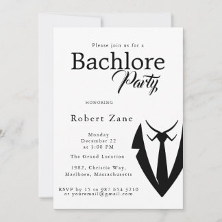 Black Suit & Tie Men's Bachelor Party Invitation Kaart
