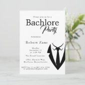 Black Suit & Tie Men's Bachelor Party Invitation Kaart (Staand voorkant)