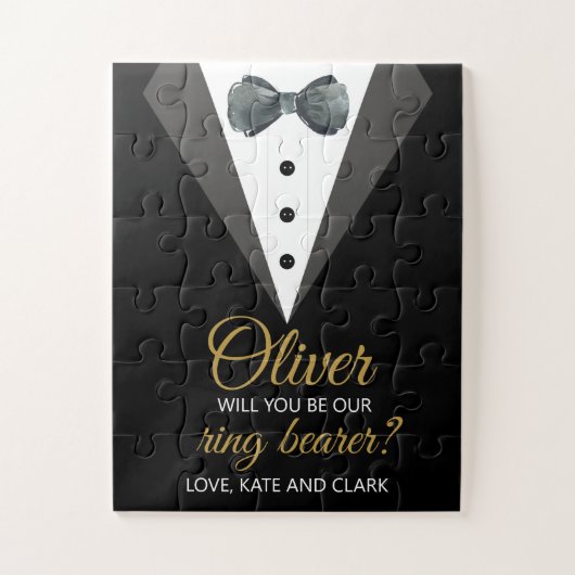 Black Suit & Tie Will You Be My Ring Bearer Puzzle Legpuzzel (Verticaal)