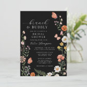 Black Summer Boho Wildflower Brunch Vrijgezellenfe Kaart (Staand voorkant)