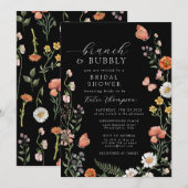 Black Summer Boho Wildflower Brunch Vrijgezellenfe Kaart (Voorkant / Achterkant)