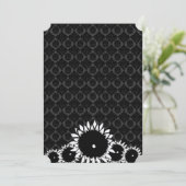 Black Sunflower Damask Wedding Invitting Kaart (Staand voorkant)
