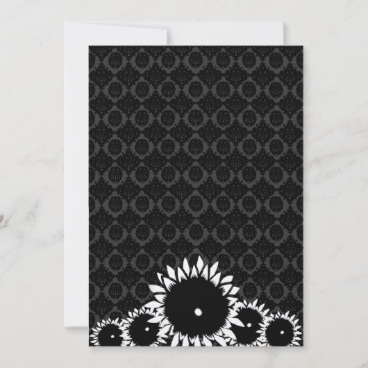 Black Sunflower Damask Wedding Invitting Kaart (Voorkant)