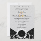 Black Sunflower Damask Wedding Invitting Kaart (Achterkant)