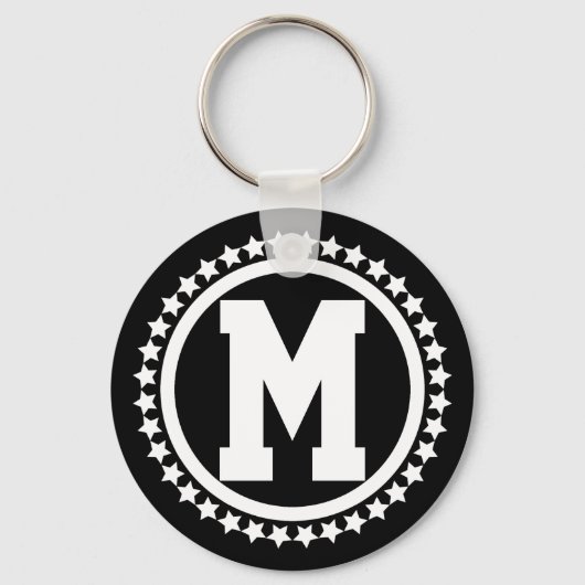 Black Super Star Monogrammed Sleutelhanger (Voorkant)