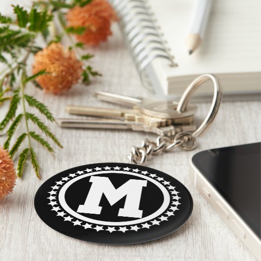 Black Super Star Monogrammed Sleutelhanger (Zijkant)