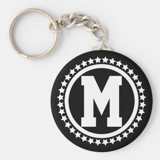 Black Super Star Monogrammed Sleutelhanger (Voorkant)