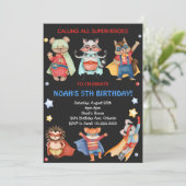 Black Superheroes Kids Uitnodiging voor verjaardag (Staand voorkant)