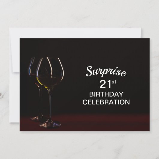 Black Surprise 21st Birthday Wine Glass Party Kaart (Achterkant)