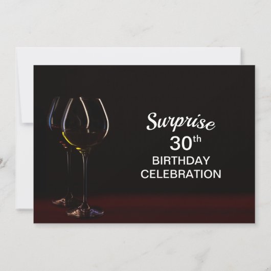 Black Surprise 30th Birthday Wine Glass Party Kaart (Achterkant)